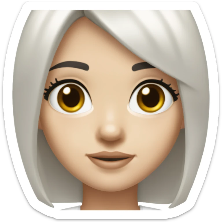 A girl with brown eyes, white skin, black hair, bob haircut, in a white top. Portrait from face to chest. Similar to Kendall Jenner only Baby face sticker