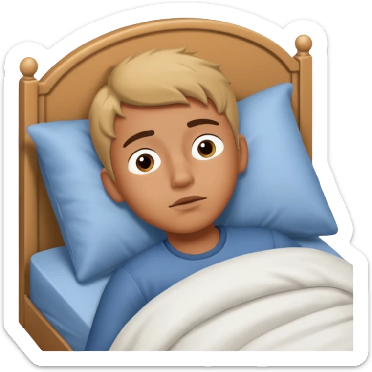 create emoji of a boywho is lying in the bed  in the morning and its time to wake up sticker