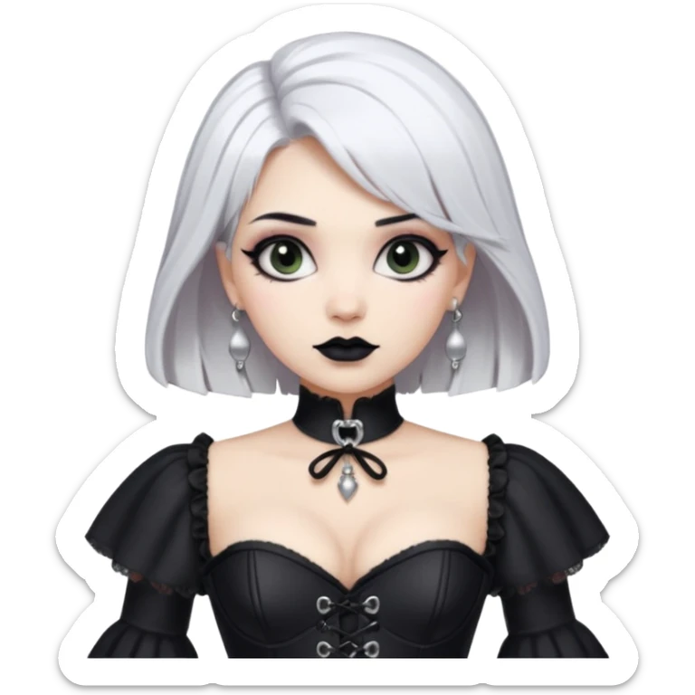 Goth woman with white hair, black eyeliner and lipstick, bell sleeve corset  sticker