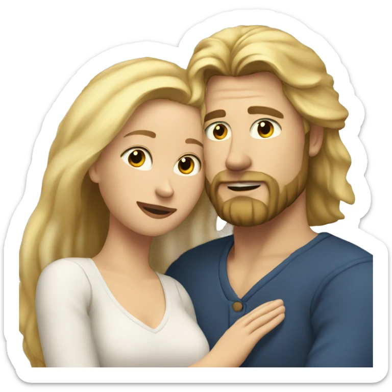 blonde woman, long hair, huging a blonde man with beard. he's semi-long hair sticker
