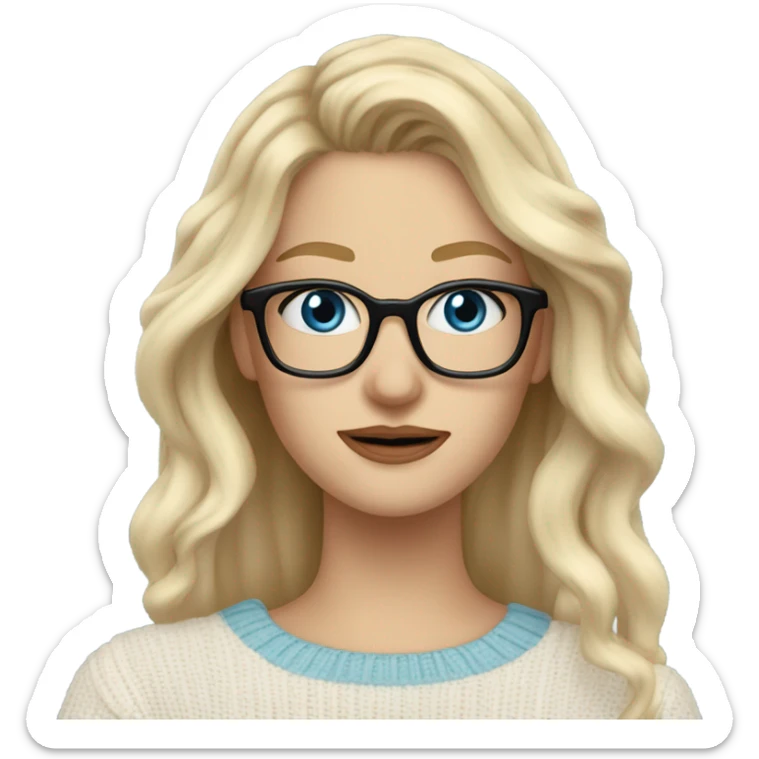 Blonde balayage long hair white women sweater blue eyes and small glasses calling cell phone  sticker