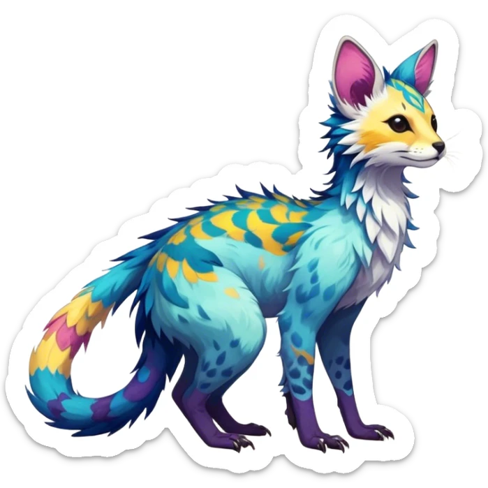 Feral Rare Fantasy colorful Vernid-Trico-species by LiLaiRa, random markings, tufted tail, tufted ears, full body sticker