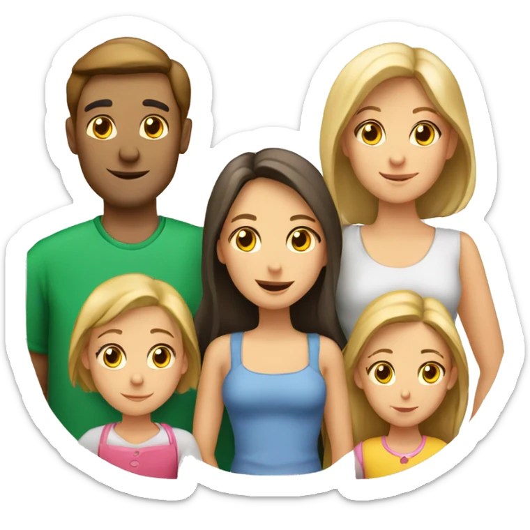5 person European Family together consisting of 1 man and 4 girls sticker