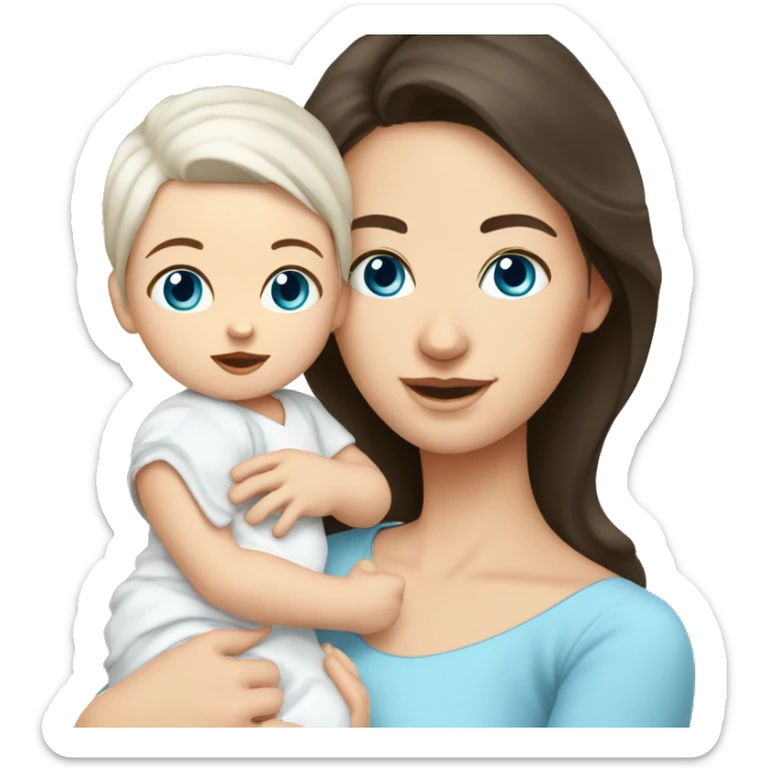mom holding newborn baby girl with blue eyes white skin dark hair and white skin newborn white girl baby sticker