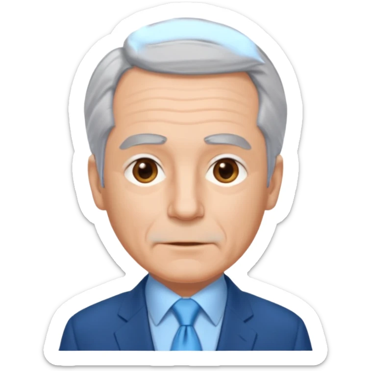 Create an emoji of a 62-year-old man in a blue suit and light blue tie with gray hair. sticker