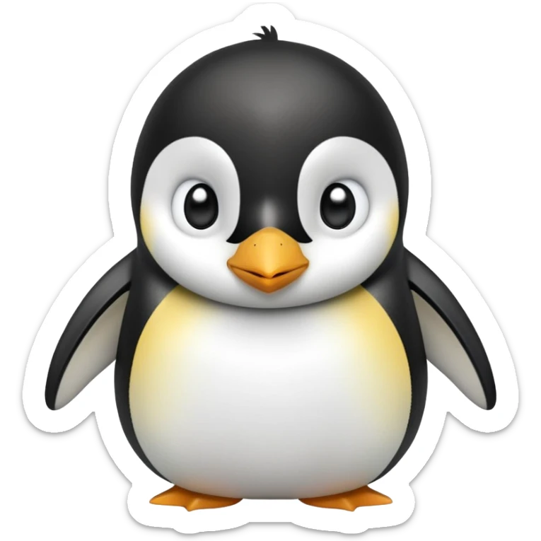 cinematic-cute-emperor-penguin-portrait-emoji,-head-tilted-playfully-and-inquisitively,-with-glossy,-pristine-plumage,-sparkling-eyes-filled-with-curiosity,-simplified-yet-irresistibly-adorable-features, black, large black eyes face, zoomed in sticker