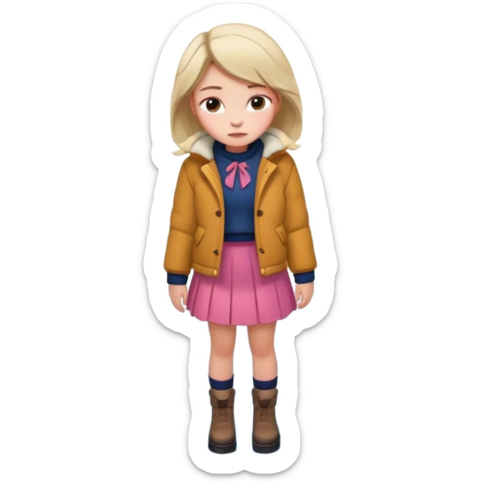 fai l'immagine di una ragazza su un lago ghiacciato che si sta incrinando sotto i suoi piedi, lei guarda giù sussultando terrorizzata falle la gonna sticker