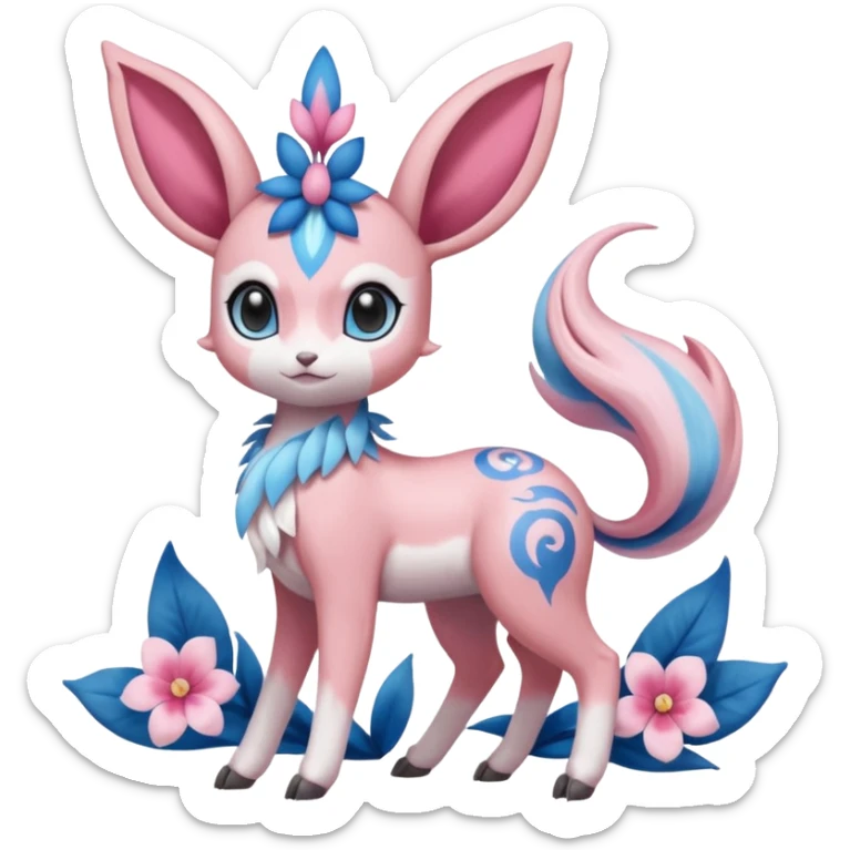 Cute Romantic Realistic  Floral Meloetta-Sylveon-Palkia-Cresselia-Digimon-Pokémon-Fakémon-hybrid-fusion, full body sticker