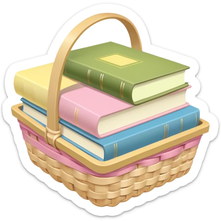 Pastel pink pastel yellow pastel blue and matcha colored books in a basket sticker