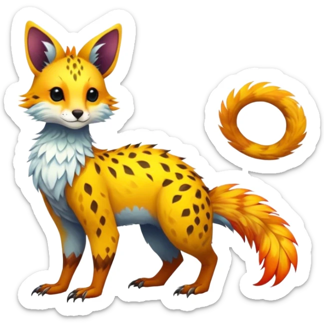 Feral Rare Fantasy vibrant tropical Vernid-Trico-species by LiLaiRa, random markings, tufted tail, tufted ears, full body sticker