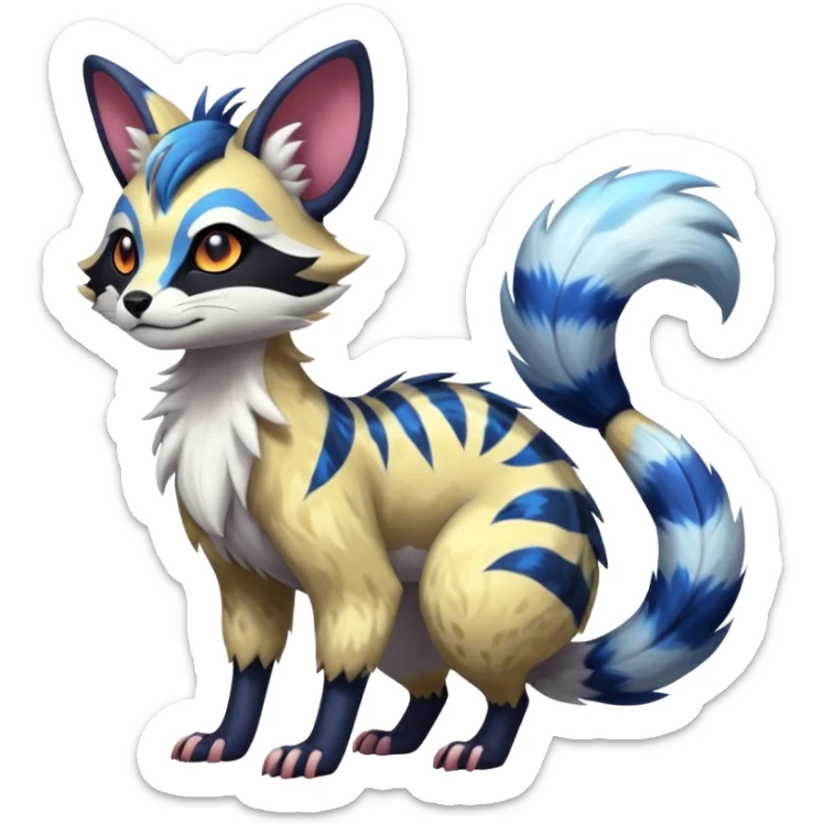 Futuristic furry fluffy floofy feathery tribal marked Genet-Absol-Furret-Zeraora-Primagen-fusion-creature  sticker