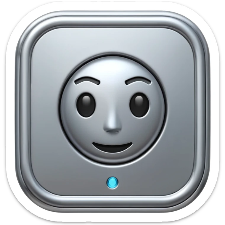 A futuristic microchip emoji made of polished silver chrome, minimal circuit details, smooth metallic surface, soft lighting, iOS emoji style, centered, clean white background sticker