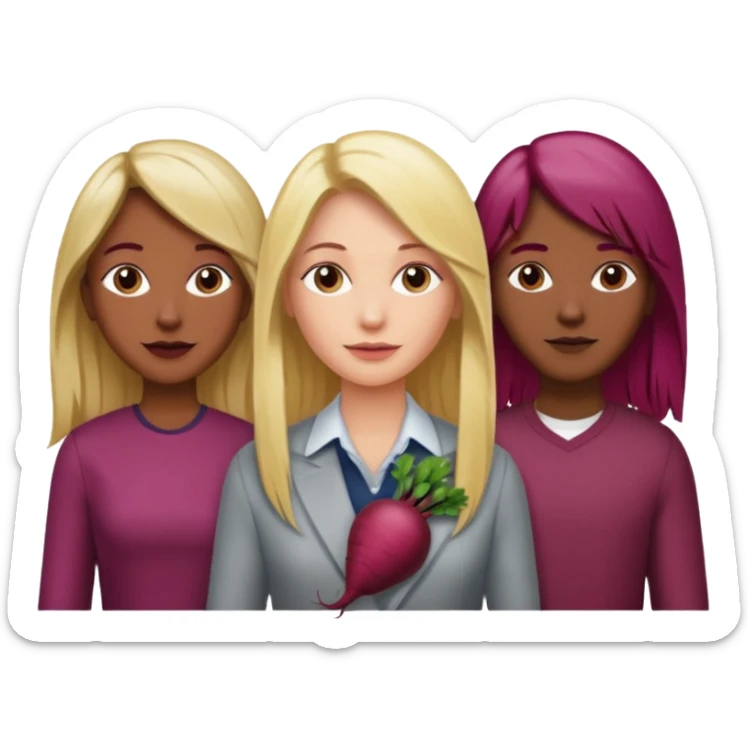 One woman medium length blond highlights hair and One man medium dark skin no hair and One woman long beetroot colour hair  sticker