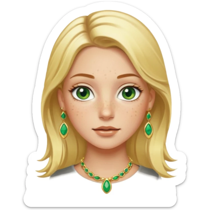 White girl with freckles blonde hair green eyes gold jelwery  sticker
