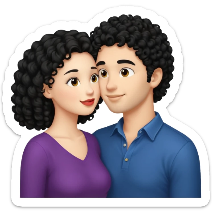 a handsome man with black curly hair tries to kiss a cute woman sticker