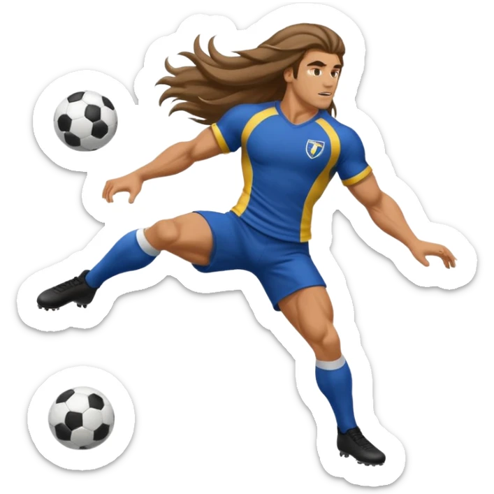 Long Haired Football Players, Male player with long hair kicking ball sticker