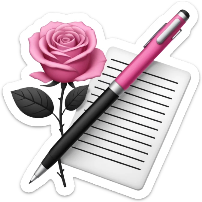 crée moi une feuille blanche genre une liste avex des traie noir avec un stylo de couleur dégradé rose foncé sticker