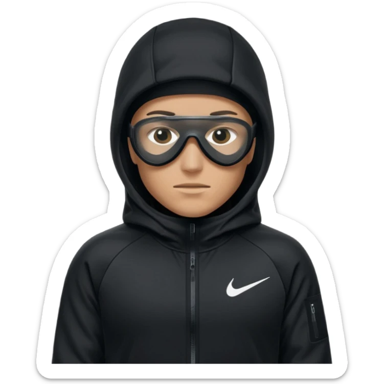 White person wearing a Nike Tex with hood and ski mask all balck sticker