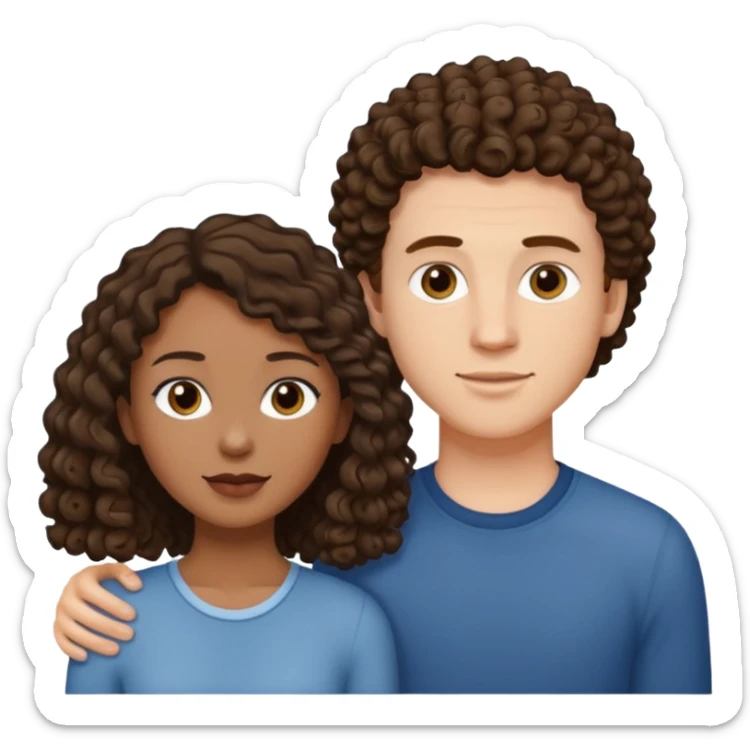 Interracial couple, taller white male with short straight medium brown hair, shorter mixed toned woman with long curly dark brown hair  sticker