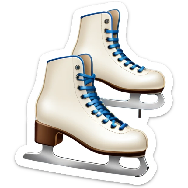 An icon showing a pair of elegant ice skates gliding across a smooth, frozen rink with snowflakes in the air. In the background, twinkling lights, winter trees, and cheering spectators create a festive atmosphere. Transparent background highlights the grace and charm of ice skating. sticker
