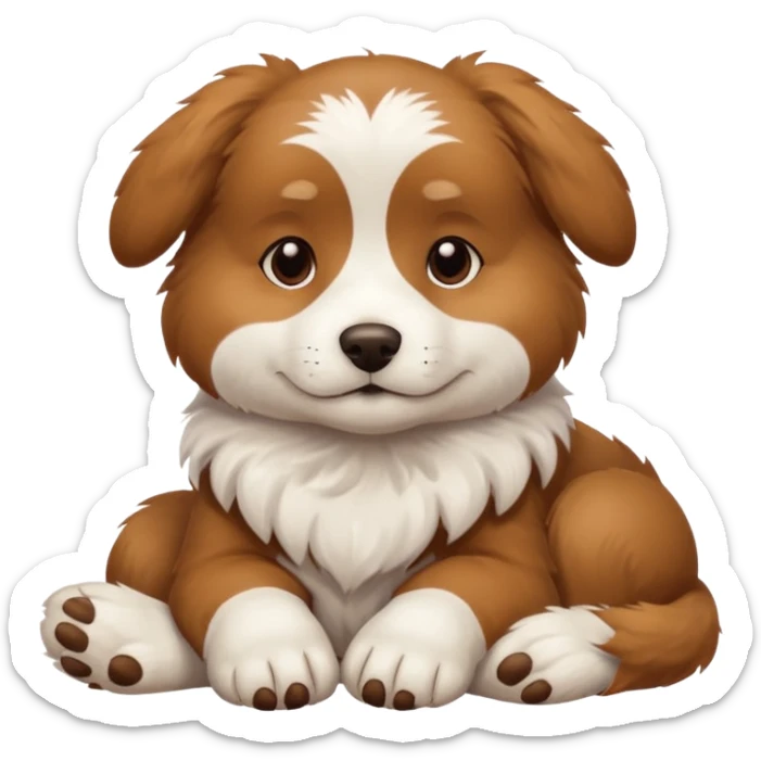 brown and white dog laying down with paws crossed on top of eachother sticker