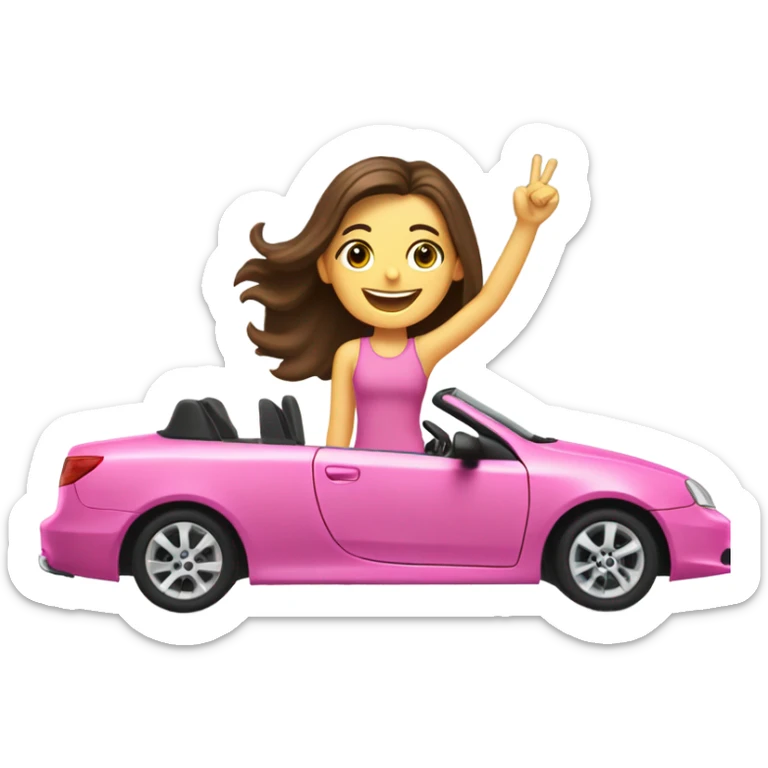 happy-long hair- brown eyes brunette-hands up- excited -girl-driving-pink-car-profile sticker