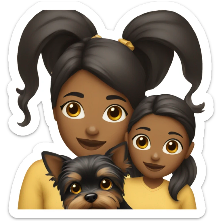 Black mother and teen daughter and yorkie dog sticker