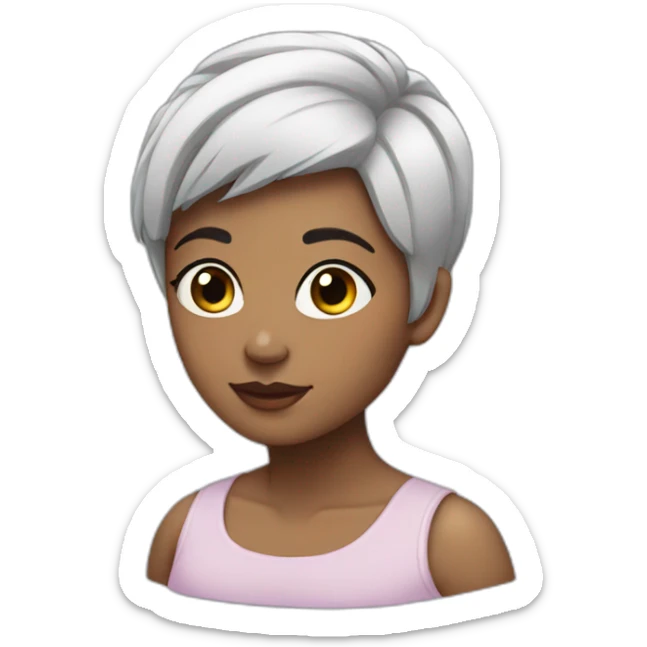 a girl with black and white hair and a very short haircut sticker