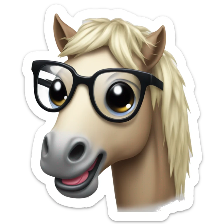 Horse with glasses and tongue stinging out with rock n roll sign  sticker