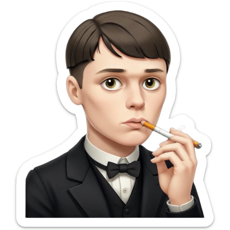 Tommy Shelby in black dress with a cig in his mouth and make his face exact  sticker