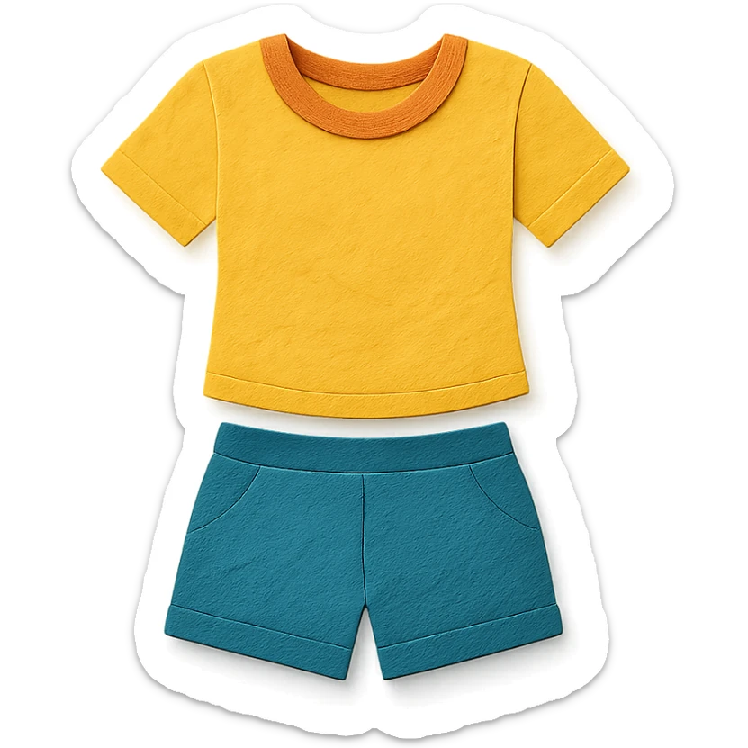 illustration of a women's short and tee shirt set in paper-craft style sticker