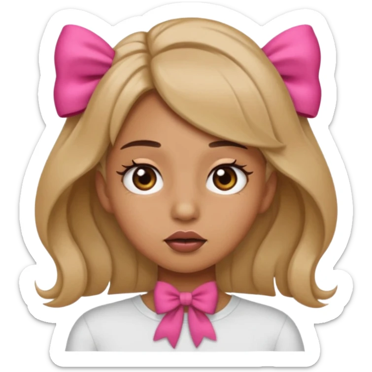 Hayır sırta emoji olsun eli ağzında olsun gözlerinde kirpik olsun kafasının yanında da kurdele olsun sticker