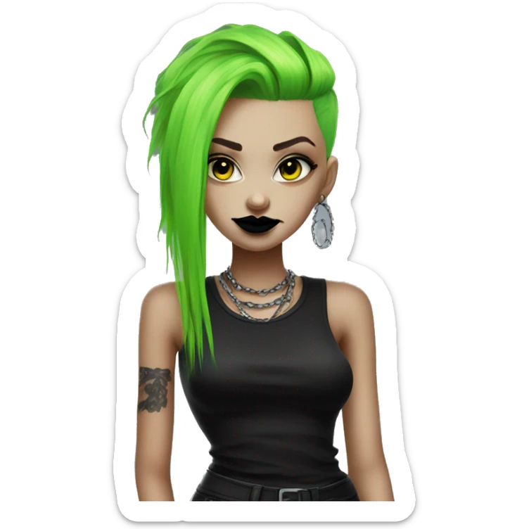 Punk girl neon green hair black lipstick dark clothes sticker
