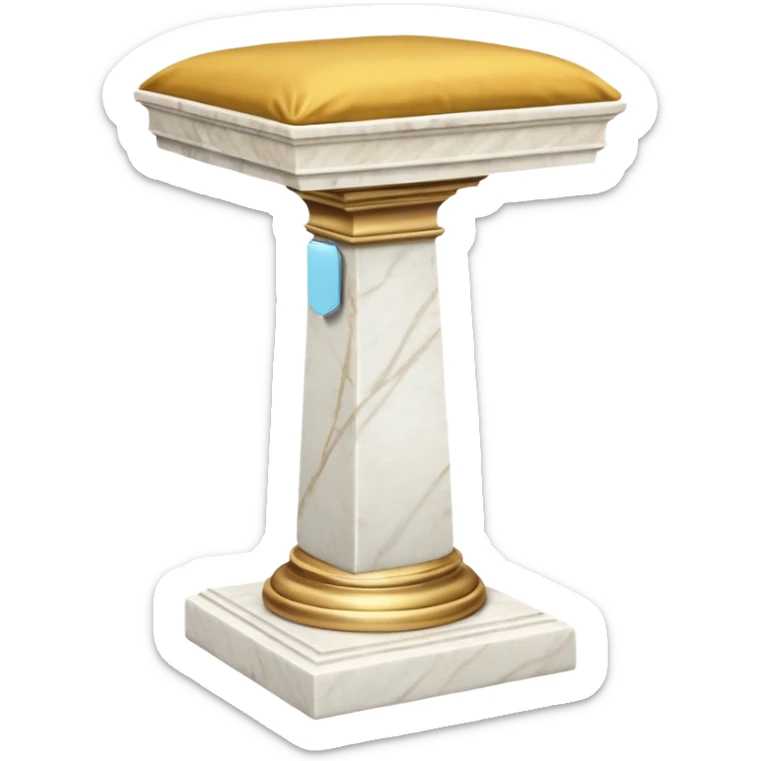 Beautiful precious tall Greek White marble pedestal with a gold cushion laying on top of it sticker