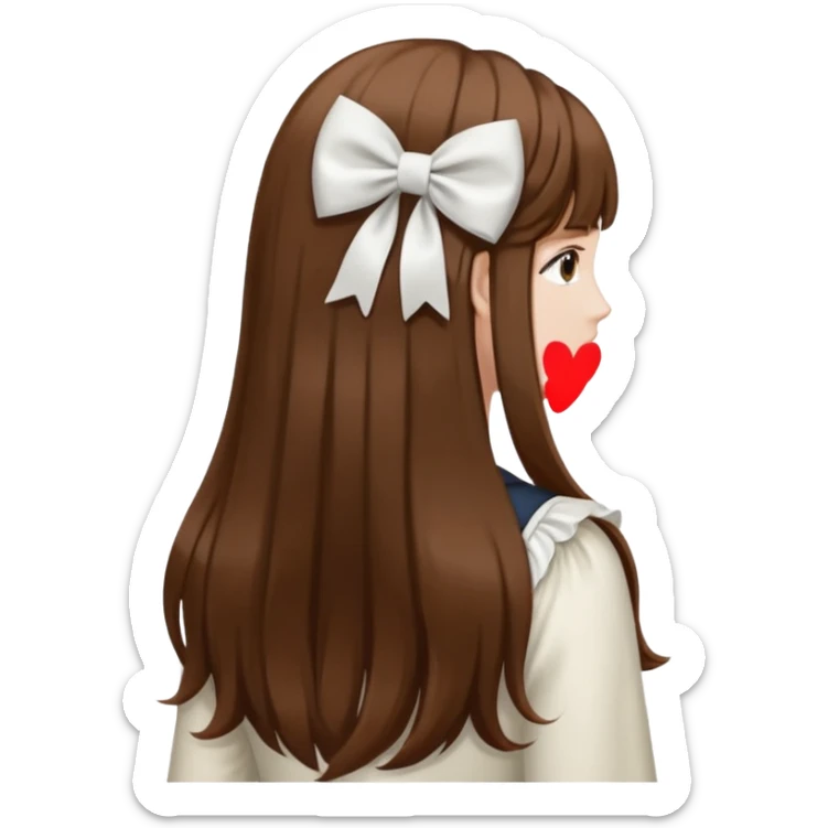 Brown long hairs with white bow from the back sticker