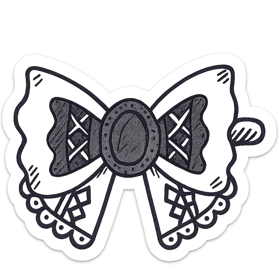 gothic hair clip, sketchy, whimsical, gothic lace accents, black and purple sticker