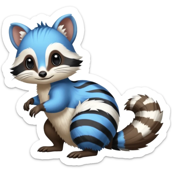 Black/White/Blue Skunk-Furret-Numbat-animal-fusion (full body) sticker