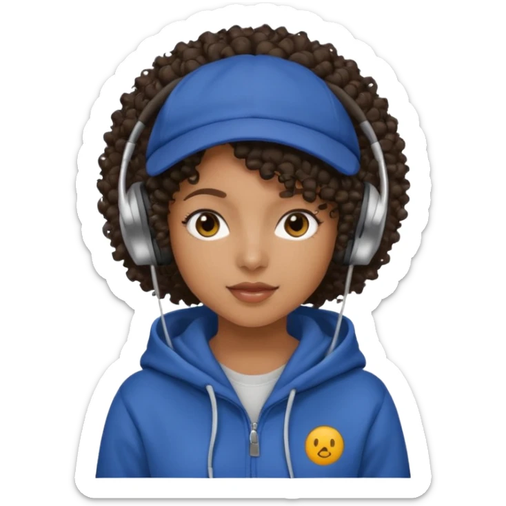 curly haired with headphones in and hoddie  black girlsgirls with cap sticker