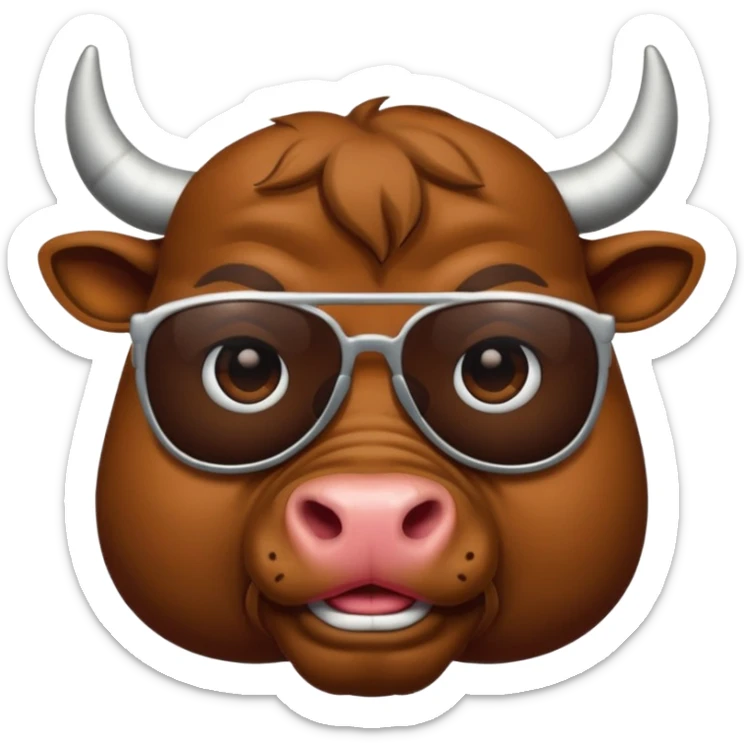generate an emoji of a bull's face that's in a close up. the bull is travelling. maybe wearing sunglasses or drinking a drink or carrying a suitcase sticker