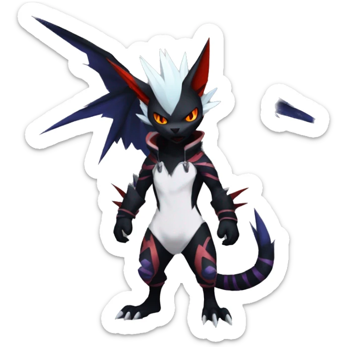 Cool Anthro Black Noivern-Absol-Litten-Pokémon with edgy stripes hoodie spiked collar punk Full Body sticker