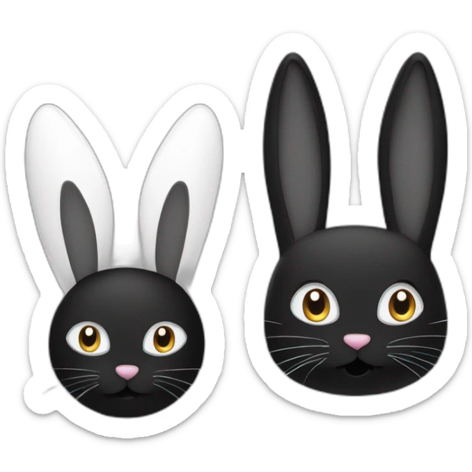 Lapin noir et blanc oreilles qui tombent a côté d’un chat blanc avec longs poils sticker