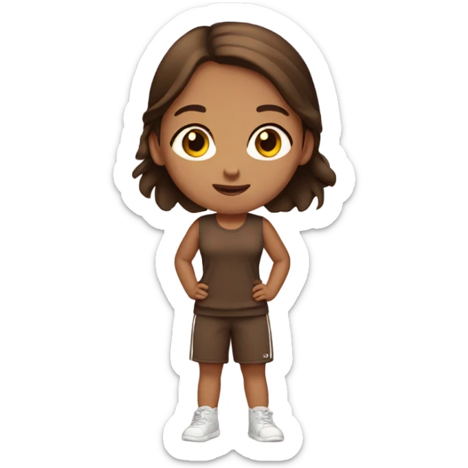 Girl standing up in brown gym outfit with brown hair  sticker