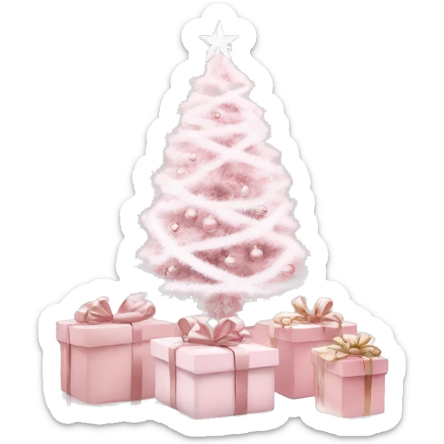 Light pink Christmas gifts under a white Christmas tree  sticker