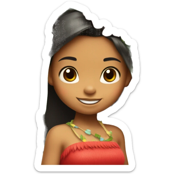Little girl wearing a grass hula skirt and red tube top like lilo from lilo and stitch sticker