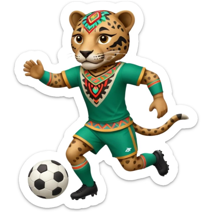 jaguar realista mexicano con vestimenta azteca que juega futbol sticker