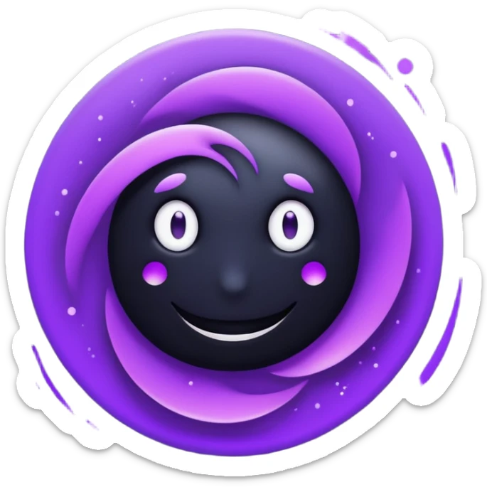 A Discord emoji of a swirling dark void or black hole with violet sparks at the edges. Circular composition, deep shadows, 2D flat vector, white background. sticker