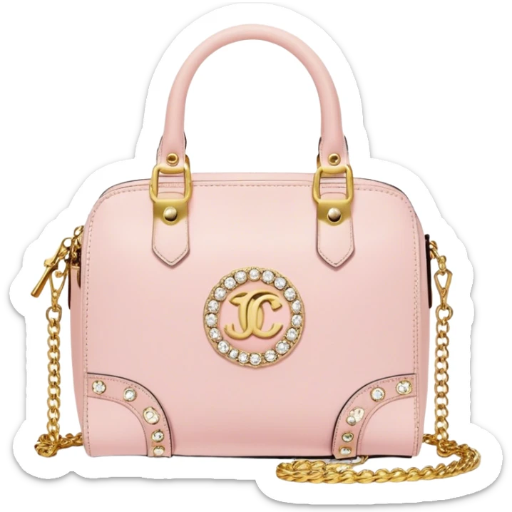 pale pink juicy couture purse with big gold JC on the front bling bling sticker