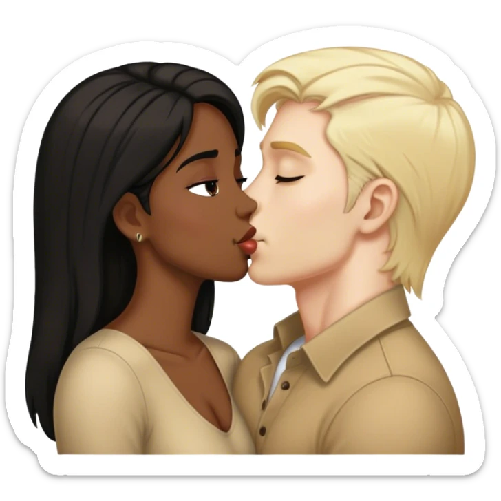 white skin blond hair man kissing brown skin black hair woman sticker