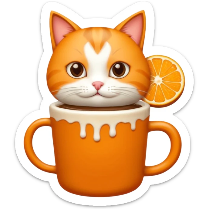Gato naranja tomando café frio con un popote tomando el popote con sus patitas sticker