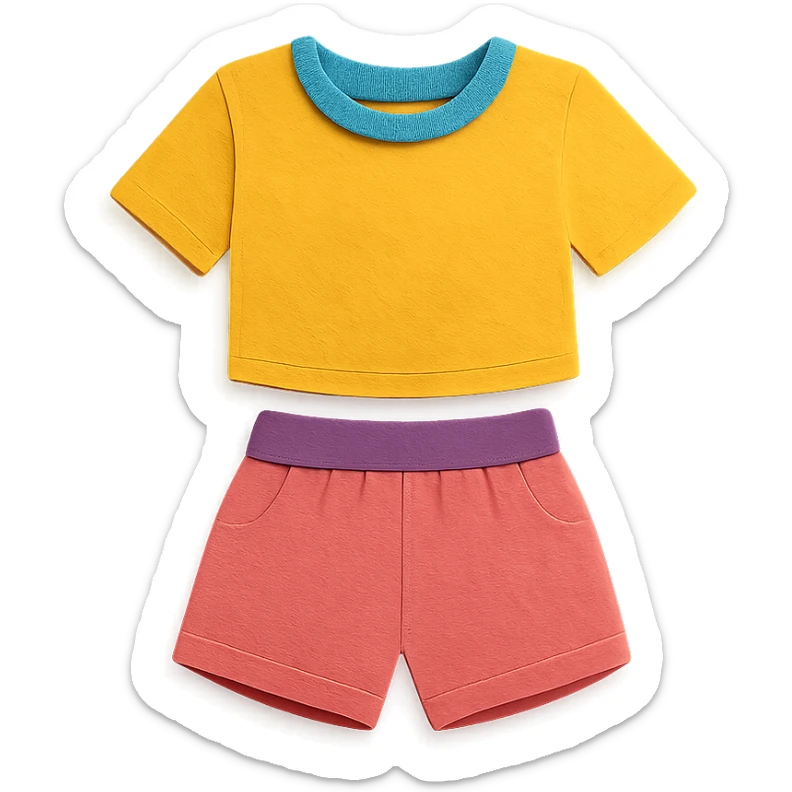 illustration of a women's short and tee shirt set in paper-craft style sticker